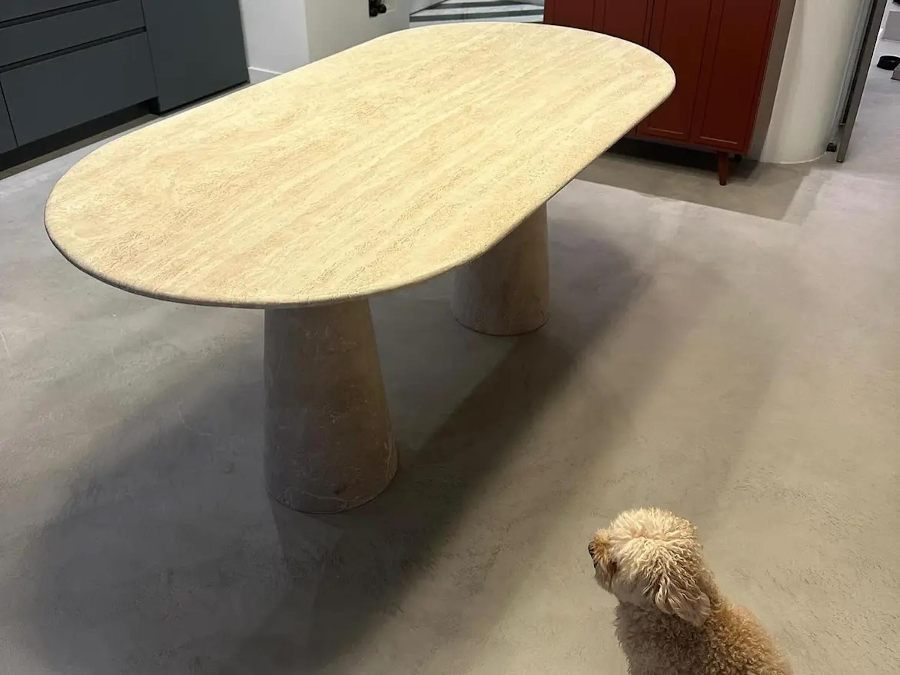 Turkish Ellipse Marble Table - Ellipse Oval Travertine Table - Conical Leg Table For Sale