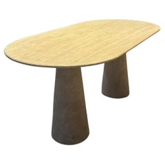 Ellipse Marble Table - Ellipse Oval Travertine Table - Conical Leg Table