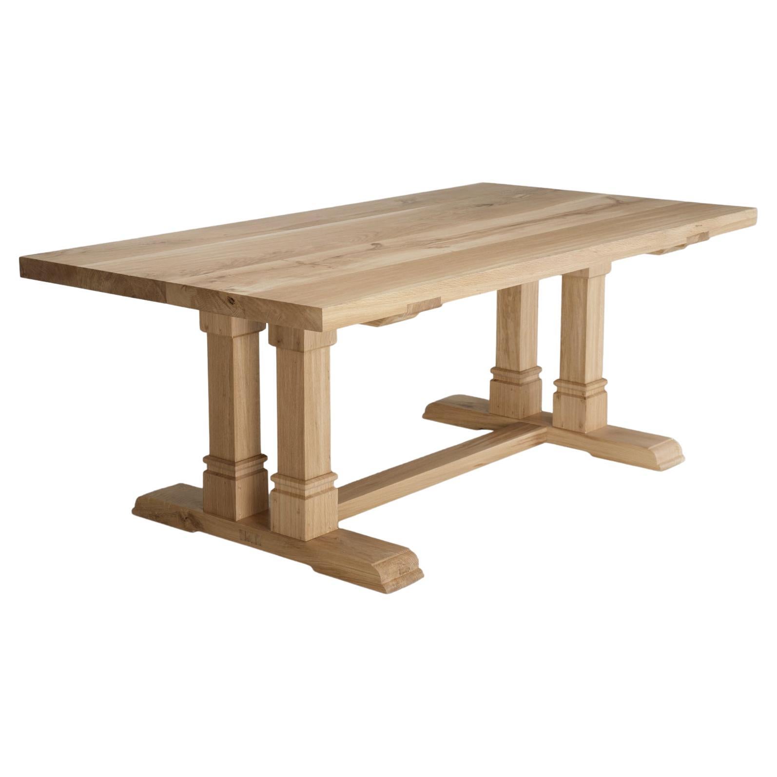 Trestle Dining Table in Reclaimed Thick White Oak, Any Dimension or Finish  For Sale