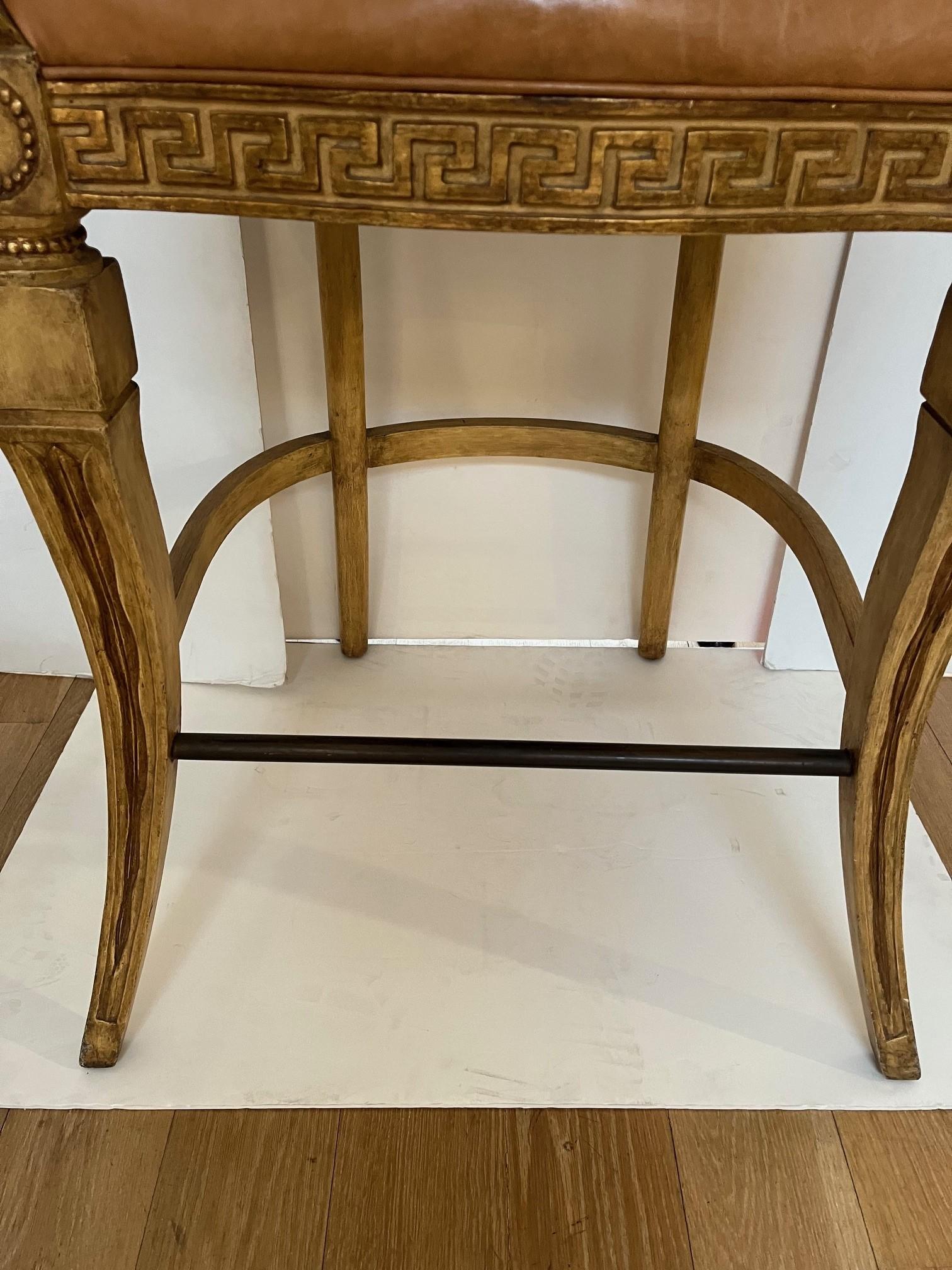 Carved Made to Order Venetian Bar Stool in Antique Painted Finish with Gilded Detail For Sale