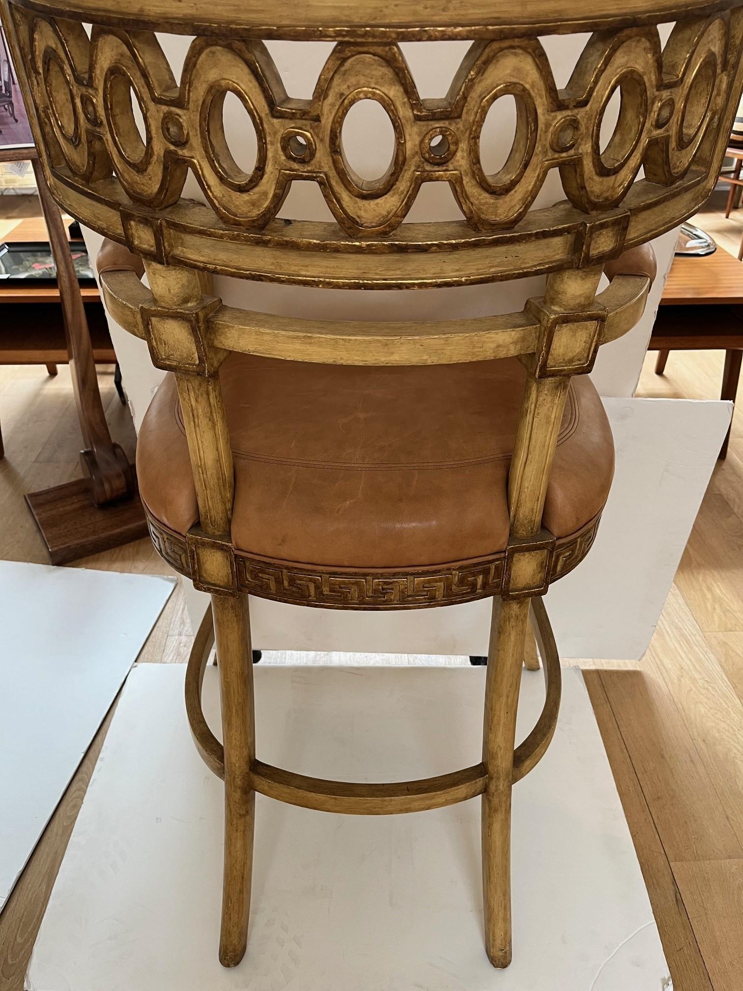 Metal Made to Order Venetian Bar Stool in Antique Painted Finish with Gilded Detail For Sale