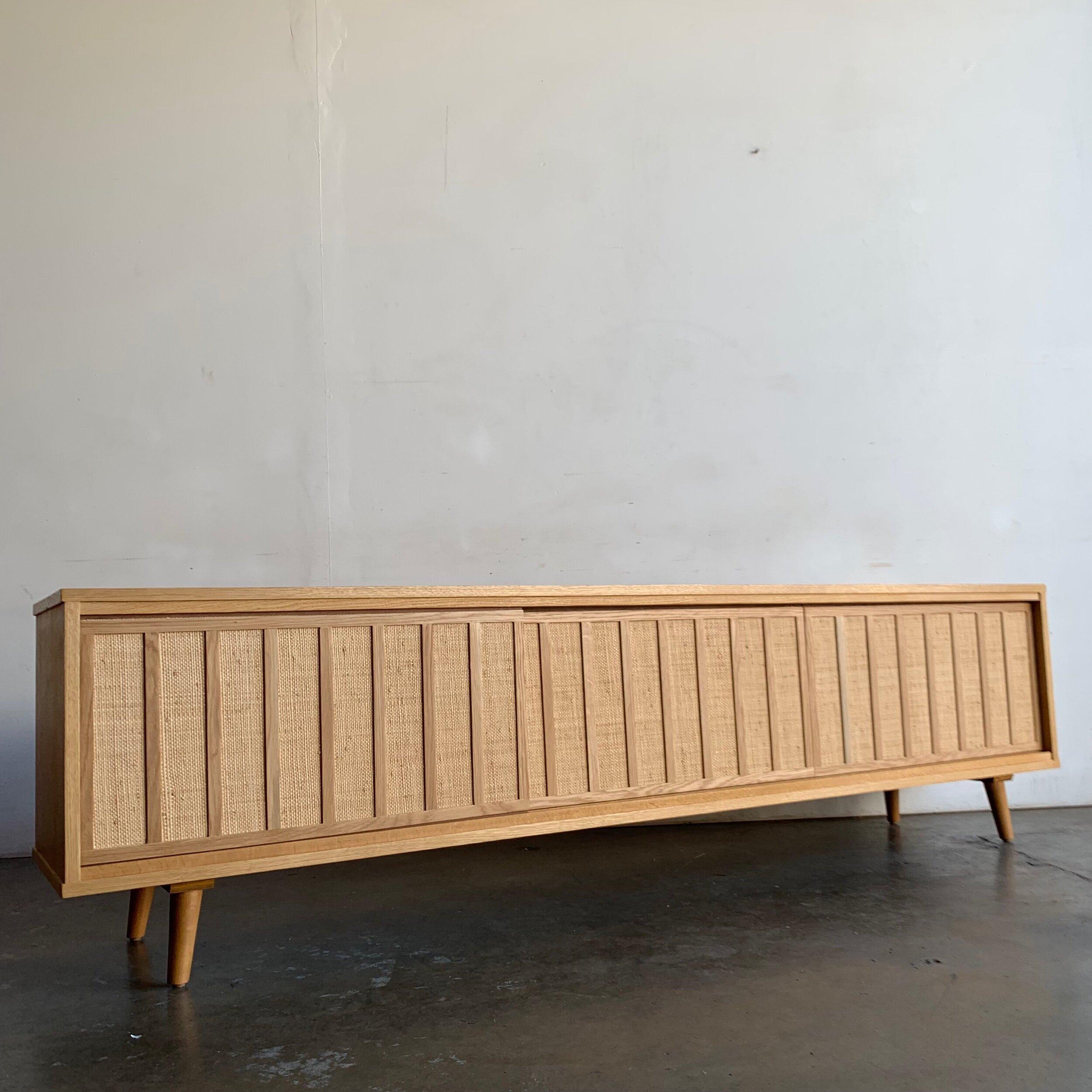 Made To Order White Oak and Cane Credenza Three Panels For Sale 5