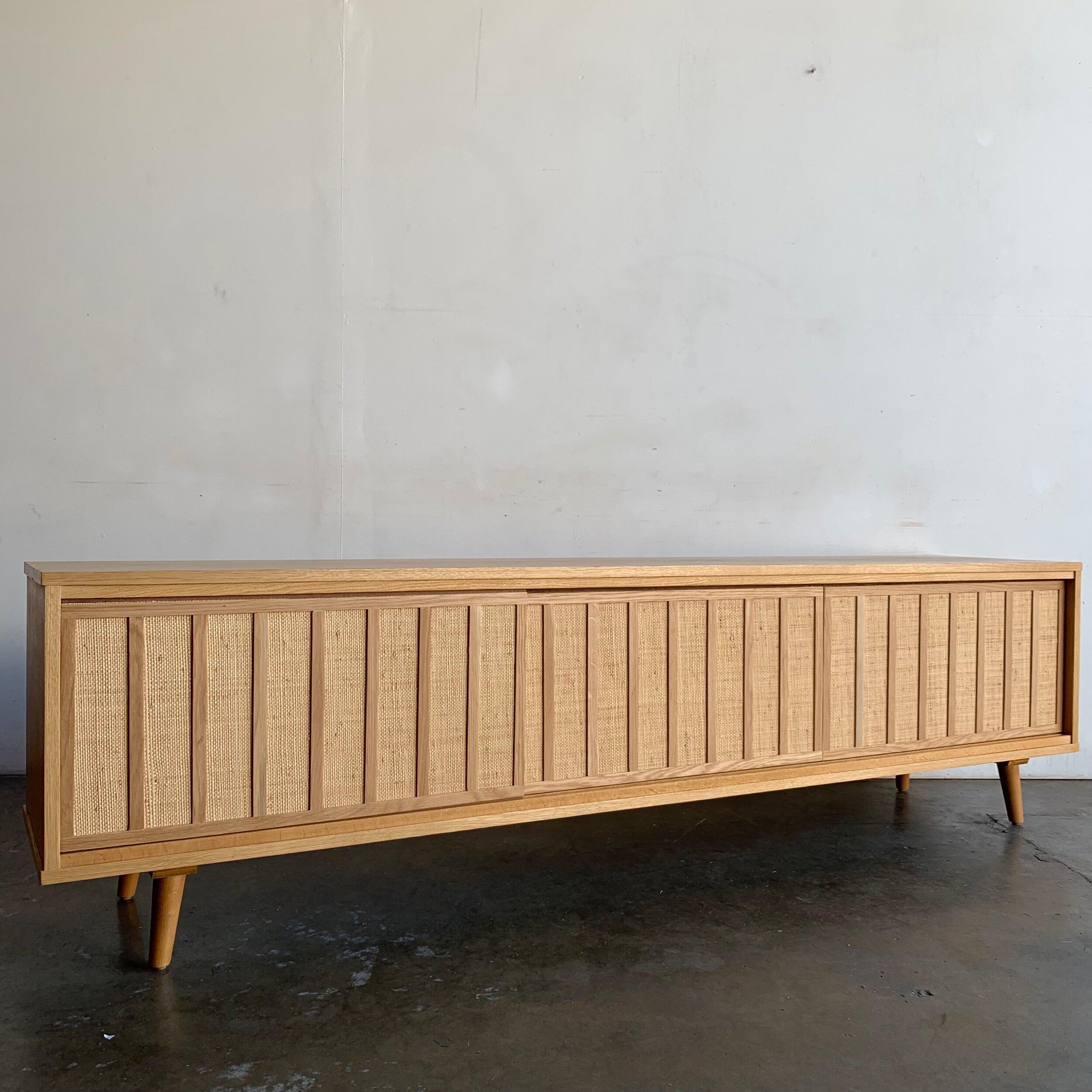 Made To Order White Oak and Cane Credenza Three Panels For Sale 6