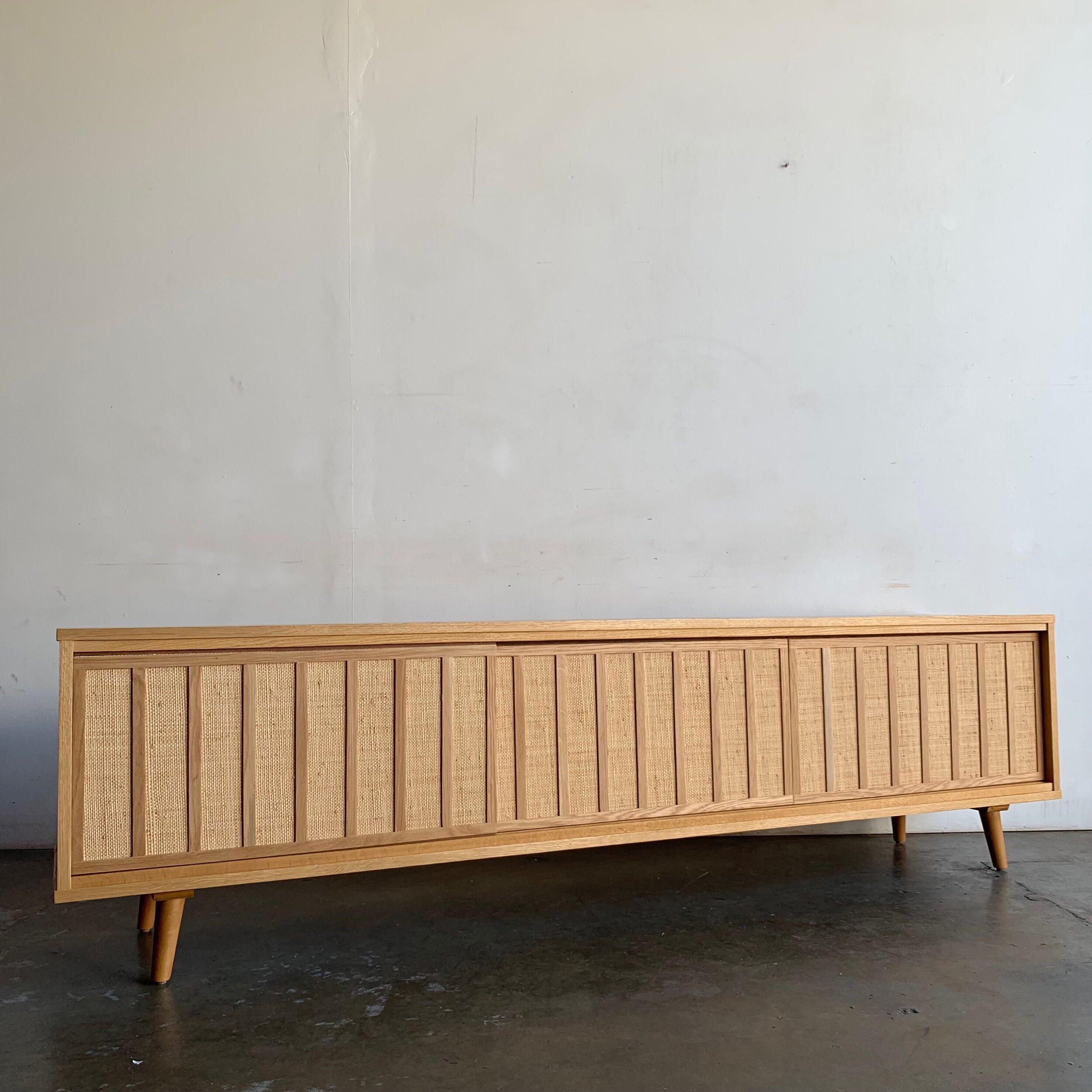 Mid-Century Modern Made To Order White Oak and Cane Credenza Three Panels For Sale