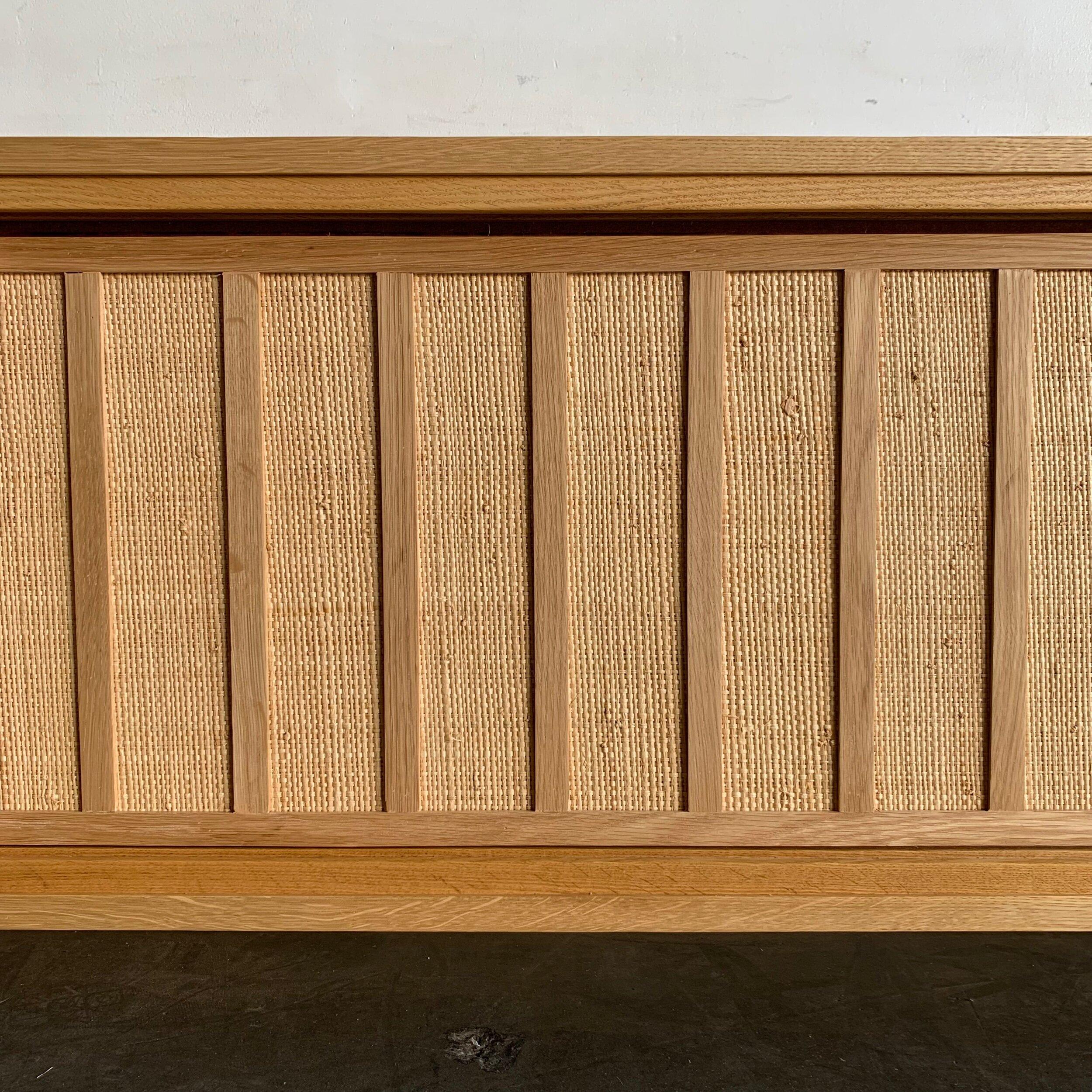 Made To Order White Oak and Cane Credenza Three Panels In Excellent Condition For Sale In Los Angeles, CA