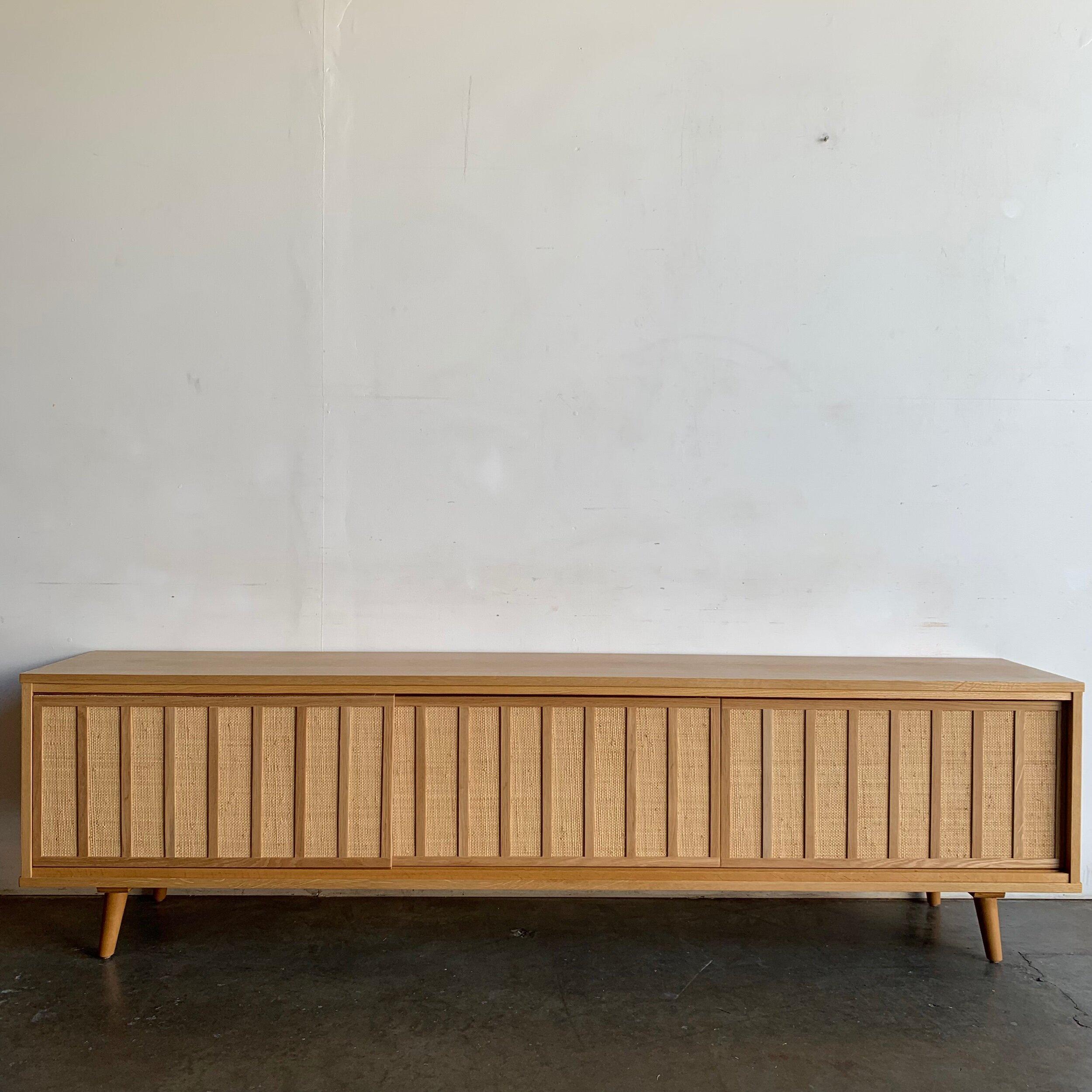 Made To Order White Oak and Cane Credenza Three Panels For Sale 3