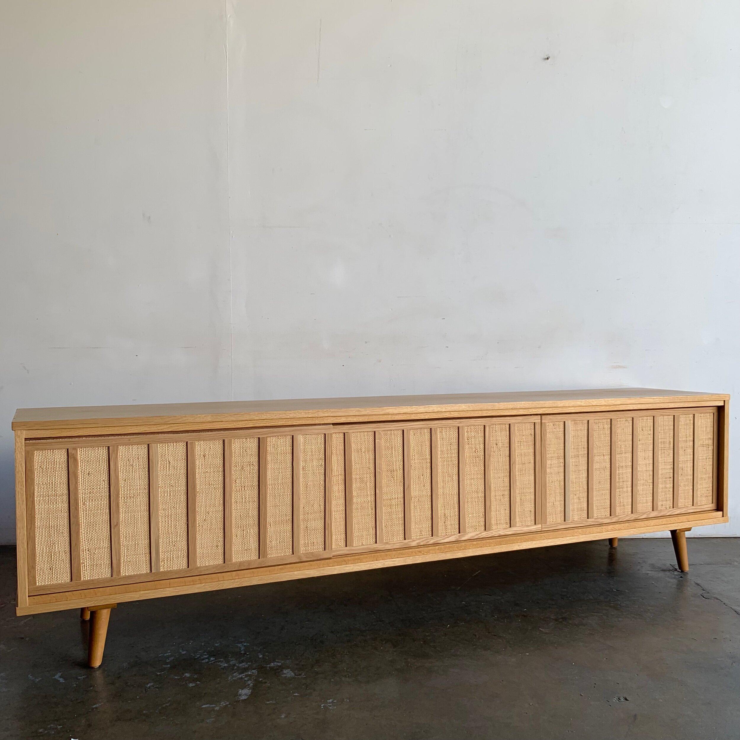 Made To Order White Oak and Cane Credenza Three Panels For Sale 4