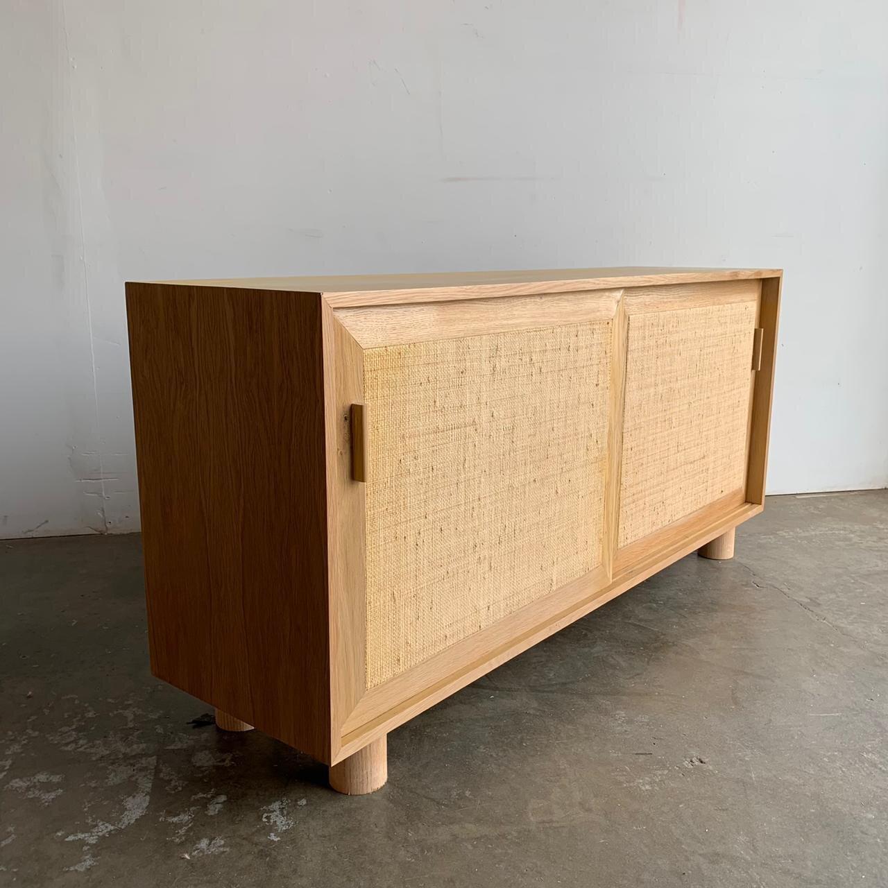 Contemporary Made To Order White Oak Cane Credenza For Sale