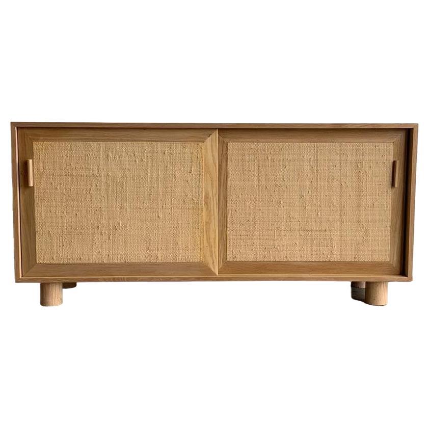 Made To Order White Oak Cane Credenza For Sale