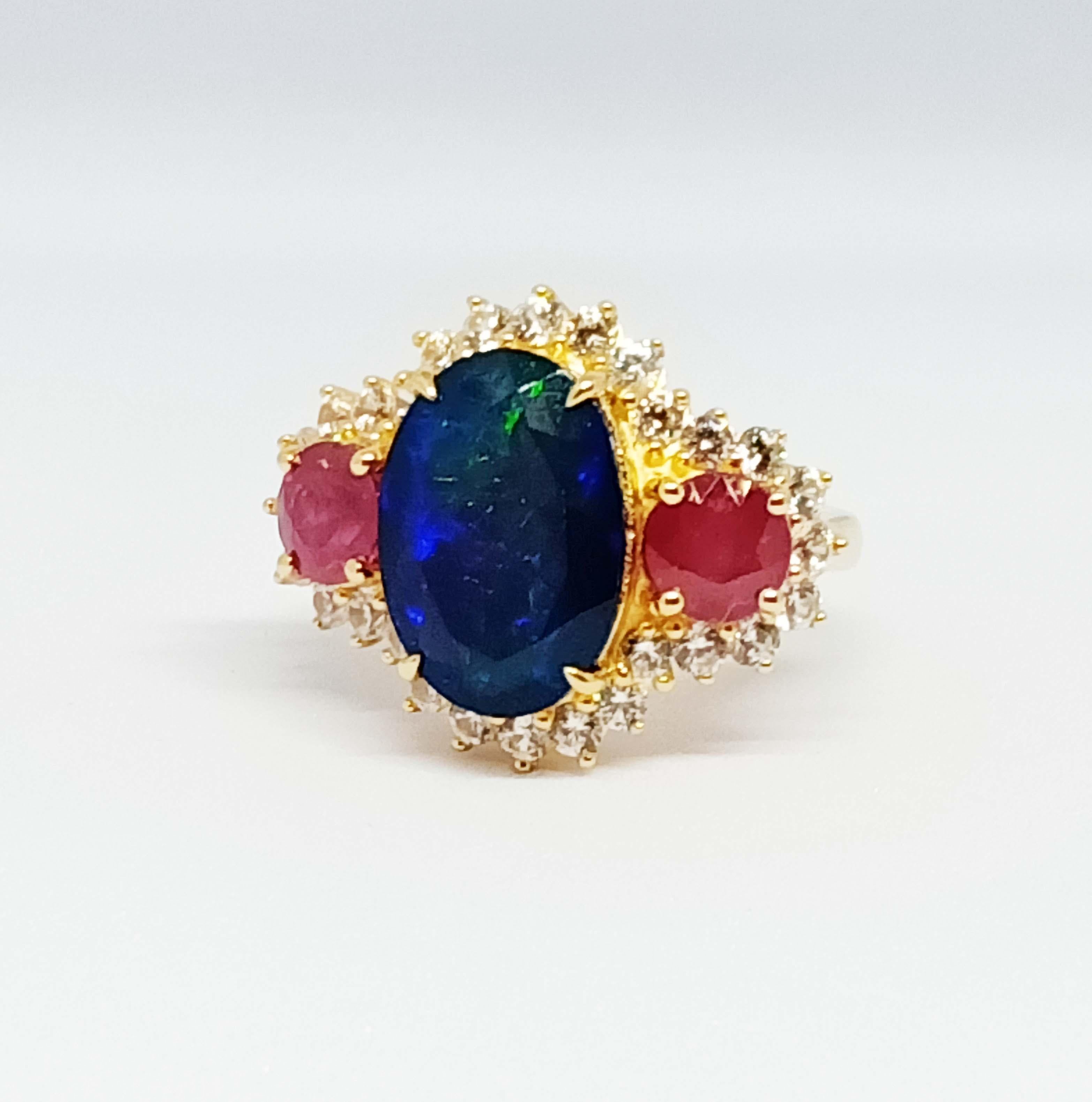Hecho a medida(Oro macizo 10K) Anillo de ópalo negro con rubí. Oro macizo de 10 quilates Art Decó en venta