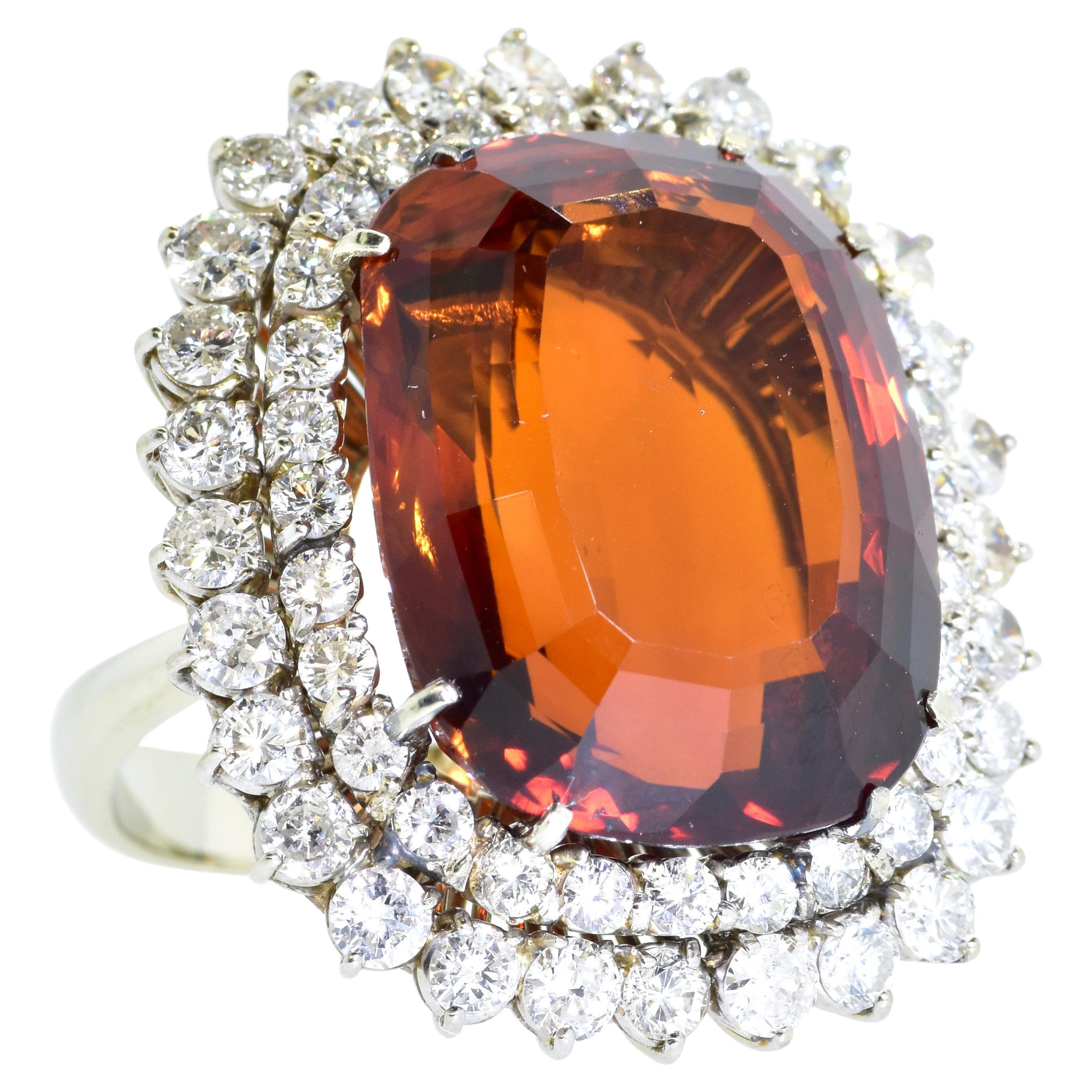 Madeira Citrine, 35 Cts., & Diamond Impressive Large 18K Ring, c. 1960 For Sale 1