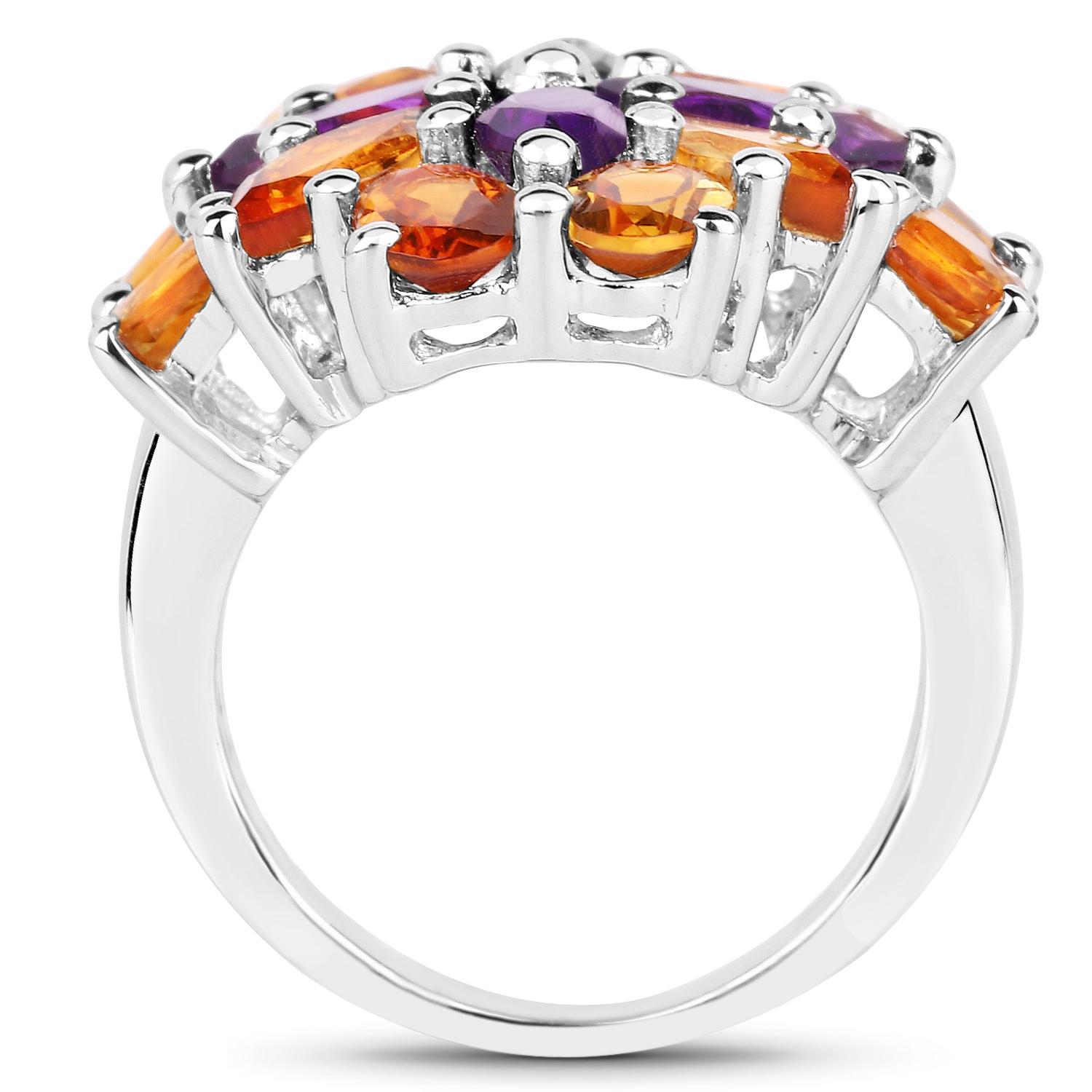 Madeira Citrine and Amethyst Cocktail Ring 8 Carats Sterling Silver In Excellent Condition For Sale In Aliso Viejo, CA