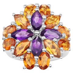 Madeira Citrine and Amethyst Cocktail Ring 8 Carats Sterling Silver