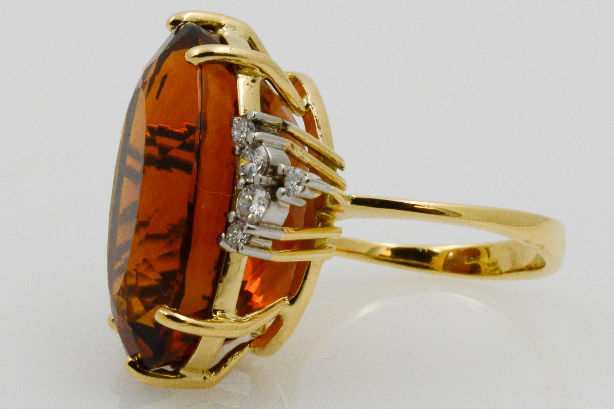 Madeira Citrine and Diamond 18 Karat Yellow Gold Ring In Good Condition In Dallas, TX