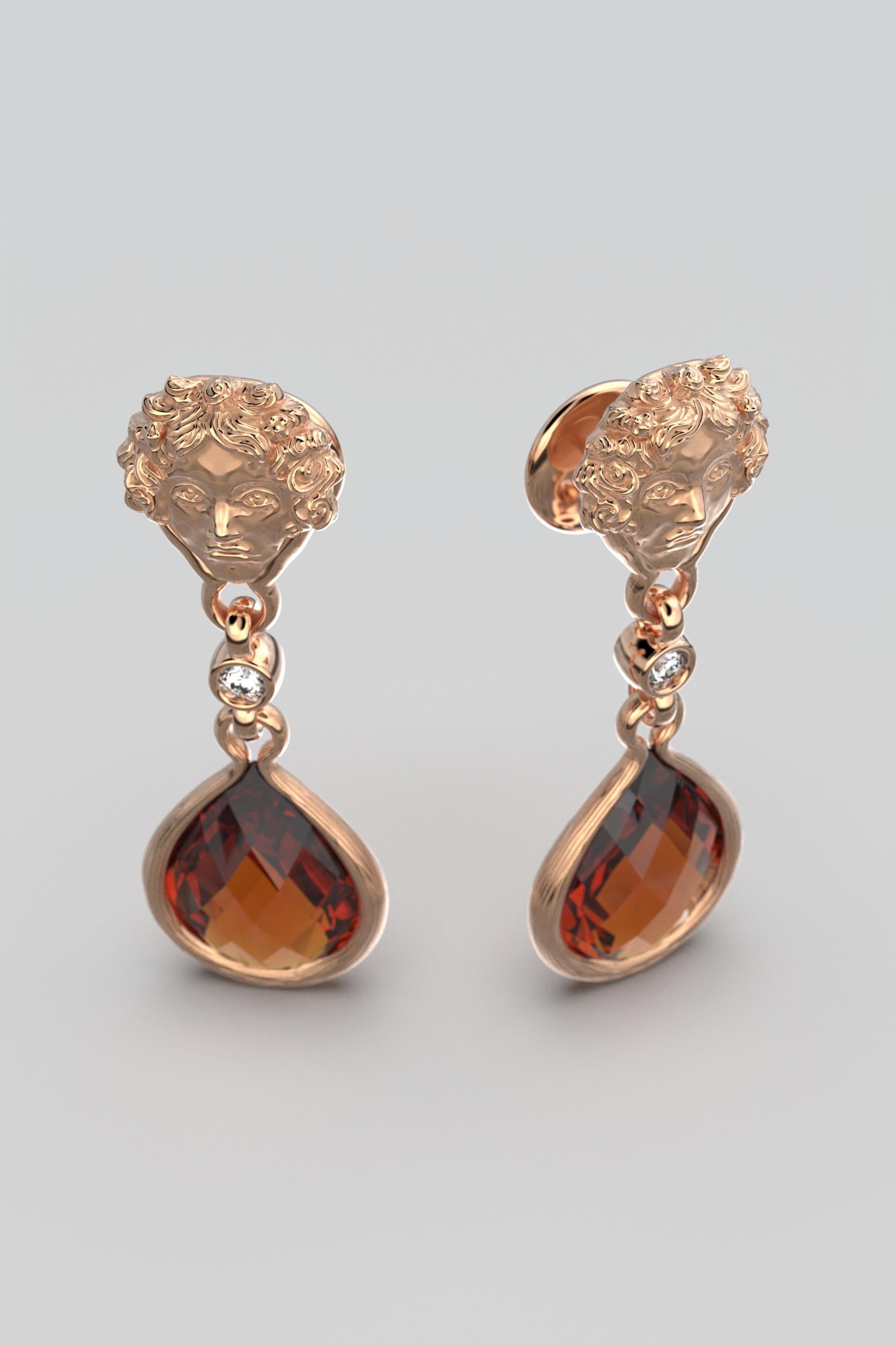 Madeira Citrine and Diamond Dangle Drop Earrings in 18k Solid Gold Made in Italy For Sale 4