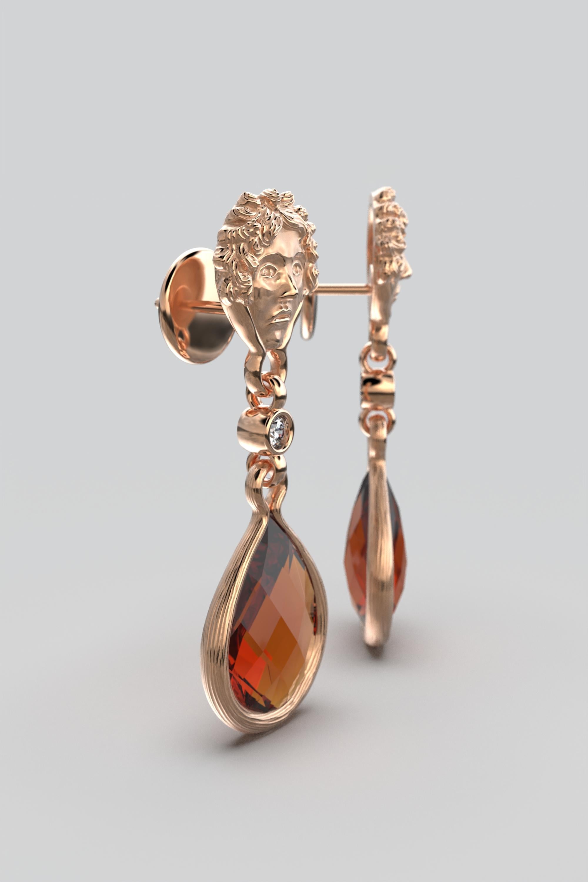 Madeira Citrine and Diamond Dangle Drop Earrings in 18k Solid Gold Made in Italy For Sale 6