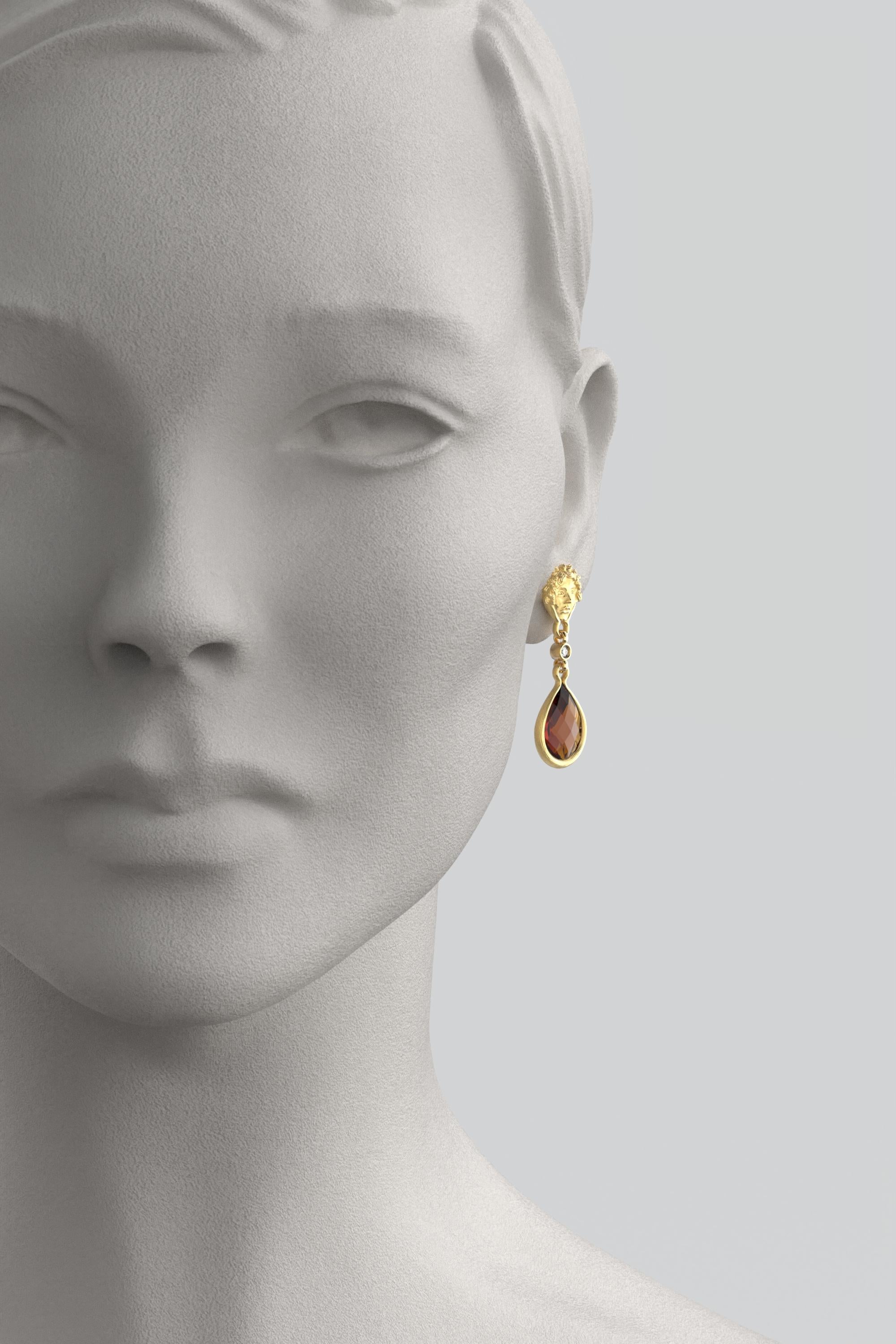 Pear Cut Madeira Citrine and Diamond Dangle Drop Earrings in 18k Solid Gold Made in Italy For Sale