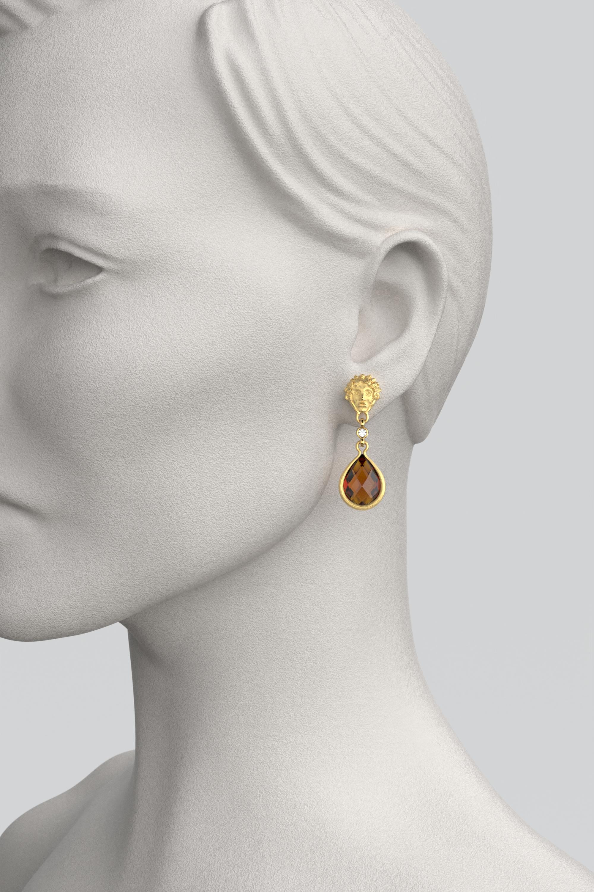 Madeira Citrine and Diamond Dangle Drop Earrings in 18k Solid Gold Made in Italy In New Condition For Sale In Camisano Vicentino, VI