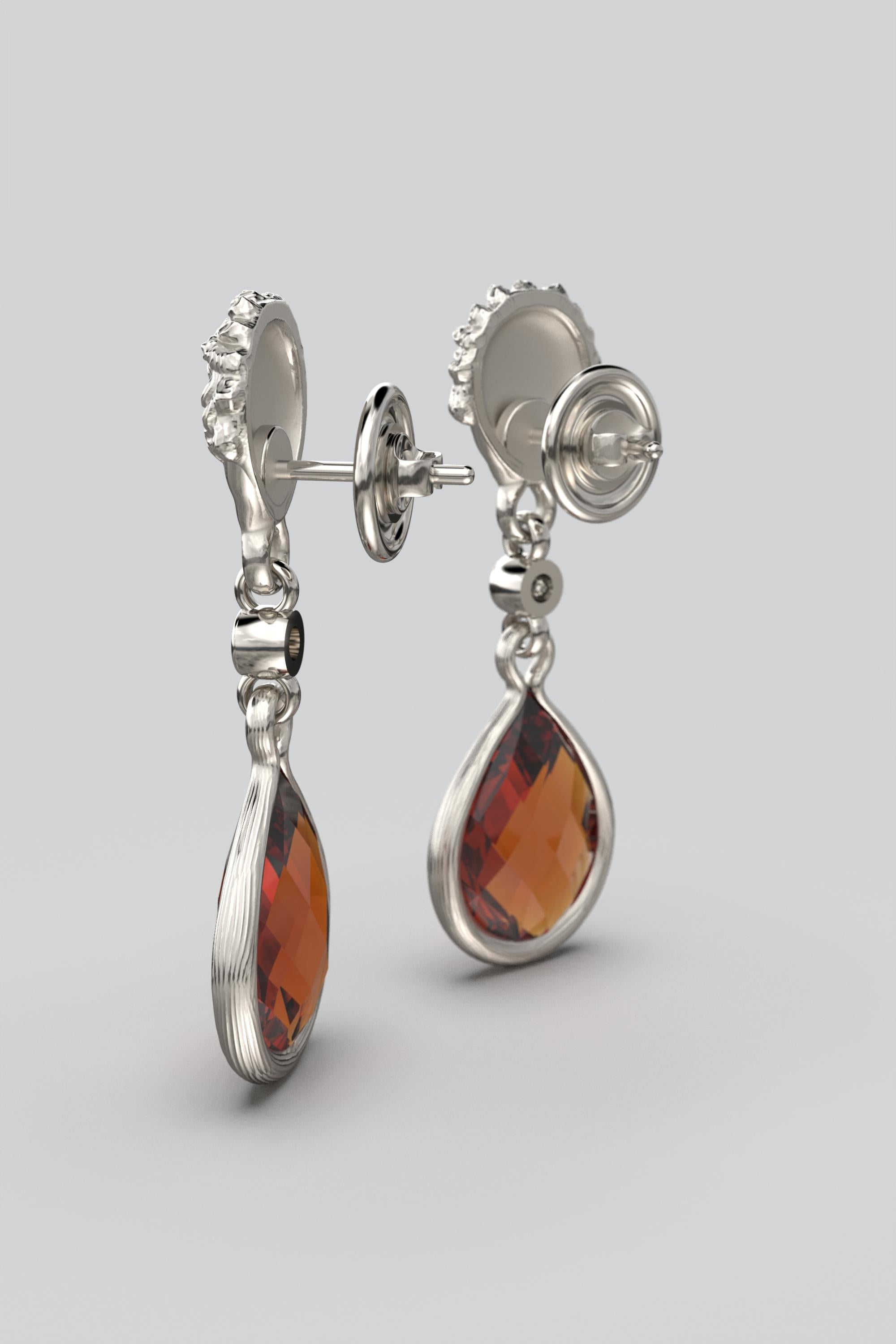 Madeira Citrine and Diamond Dangle Drop Earrings in 18k Solid Gold Made in Italy For Sale 2