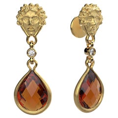 Orecchini pendenti con citrino e diamante Madeira in oro massiccio 18k Made in Italy