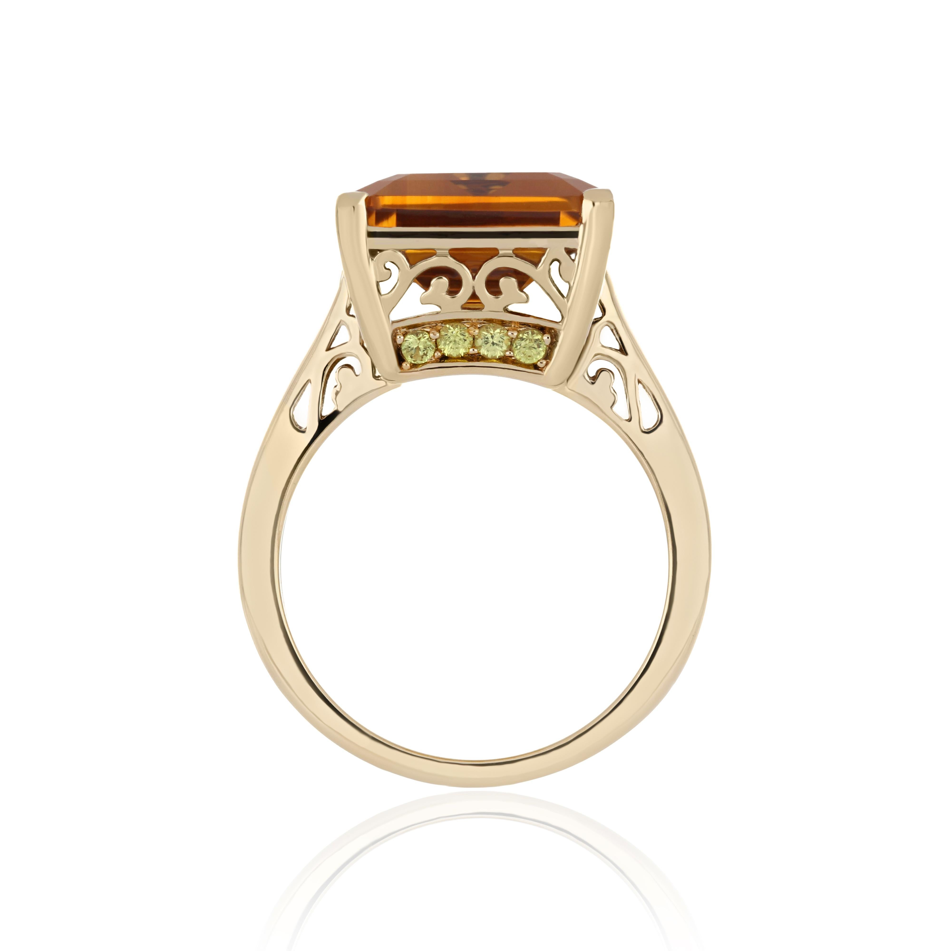 For Sale:  Madeira Citrine and Yellow Sapphire Studded Ring in 10K Yellow Gold 5