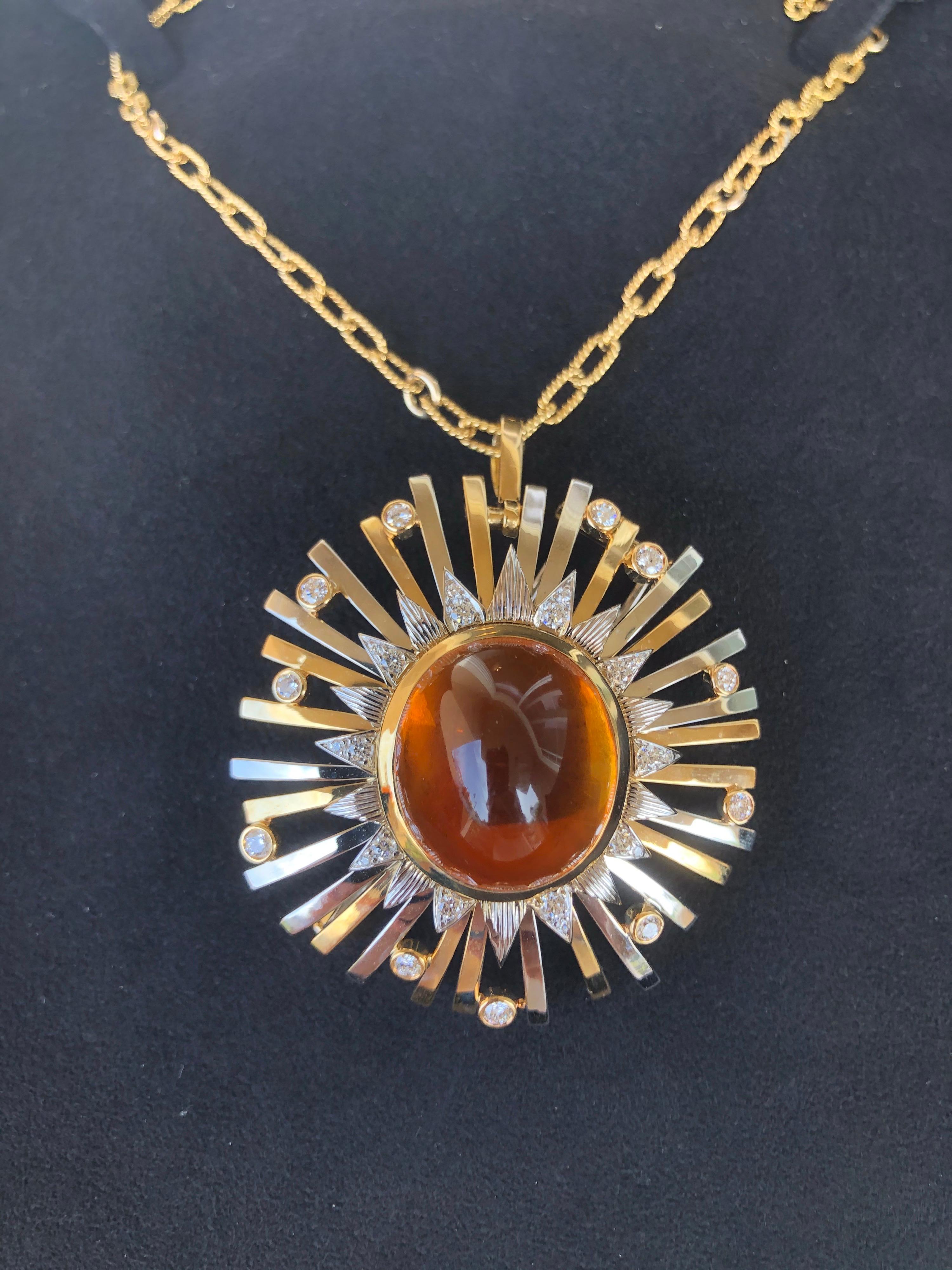 Madeira Citrine Cabochon 24.14 Carat Pendant Necklace Brooch For Sale 11