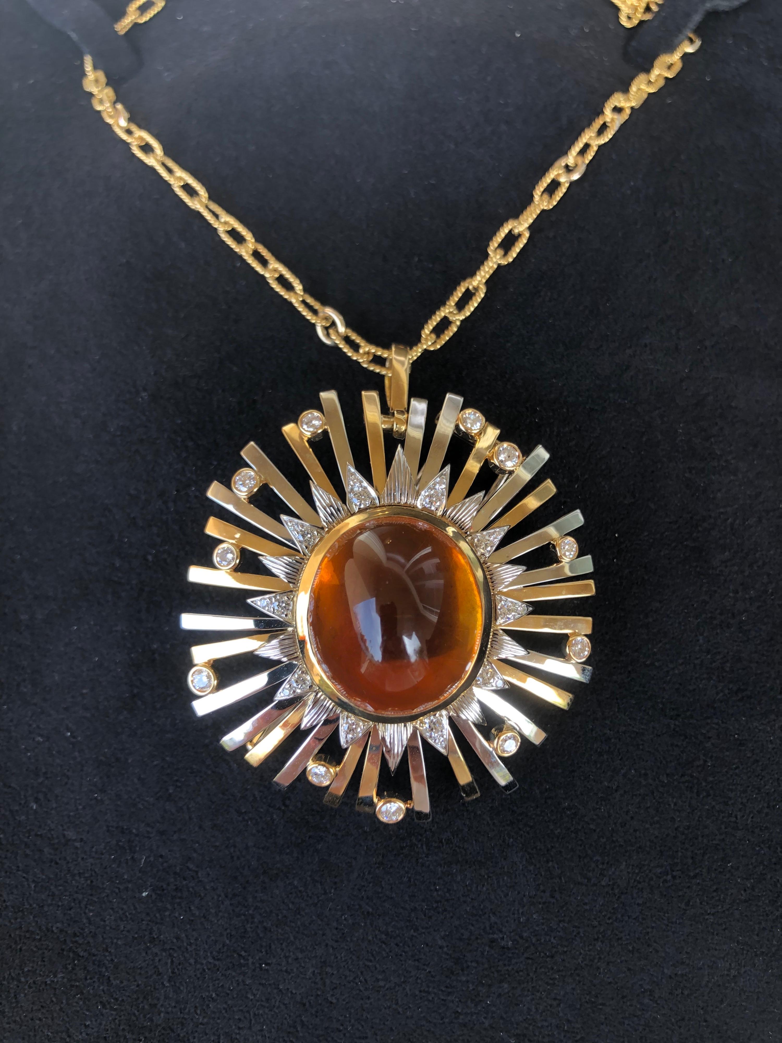 Madeira Citrine Cabochon 24.14 Carat Pendant Necklace Brooch For Sale 12