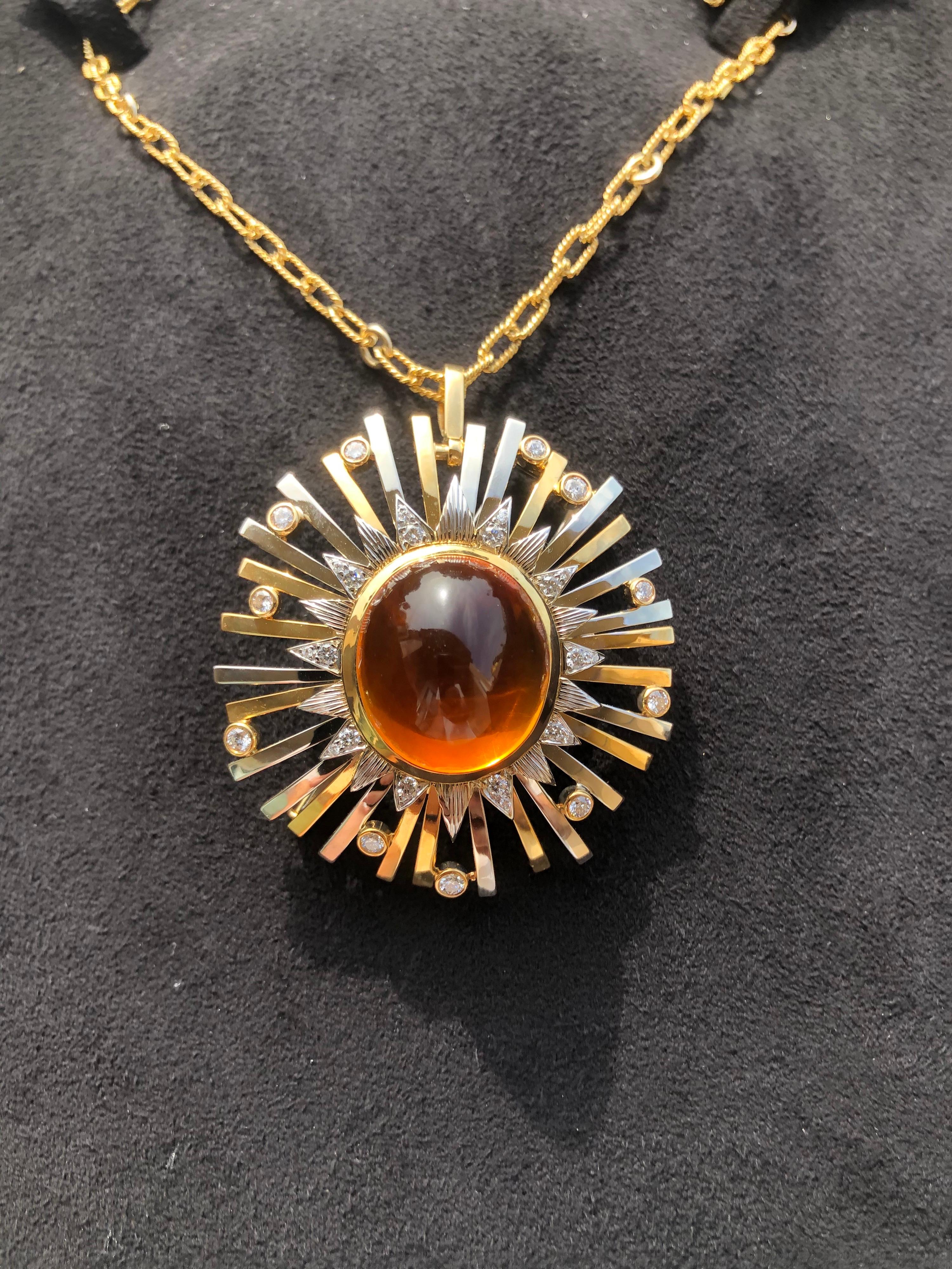 Madeira Citrine Cabochon 24.14 Carat Pendant Necklace Brooch For Sale 13