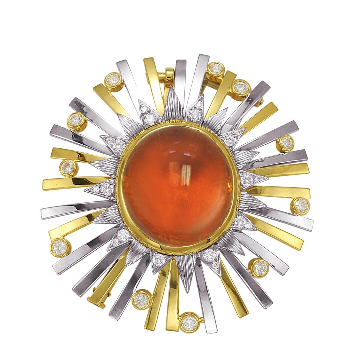 Madeira Citrine Cabochon 24.14 Carat Pendant Necklace Brooch For Sale 14