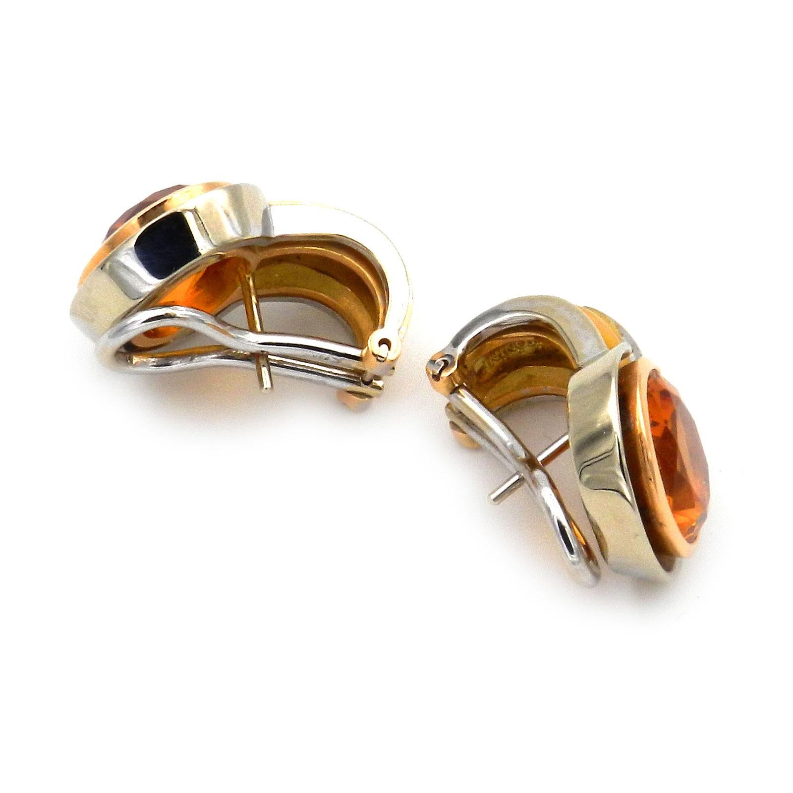 Modern Madeira Citrine Diamond 18 Karat Two-Tone Gold Earrings, Antonini, Italy