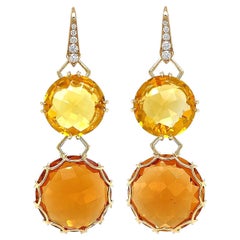 18K Yellow Gold Checkerboard Madeira Citrine Diamond Lever-Back Drop Earrings