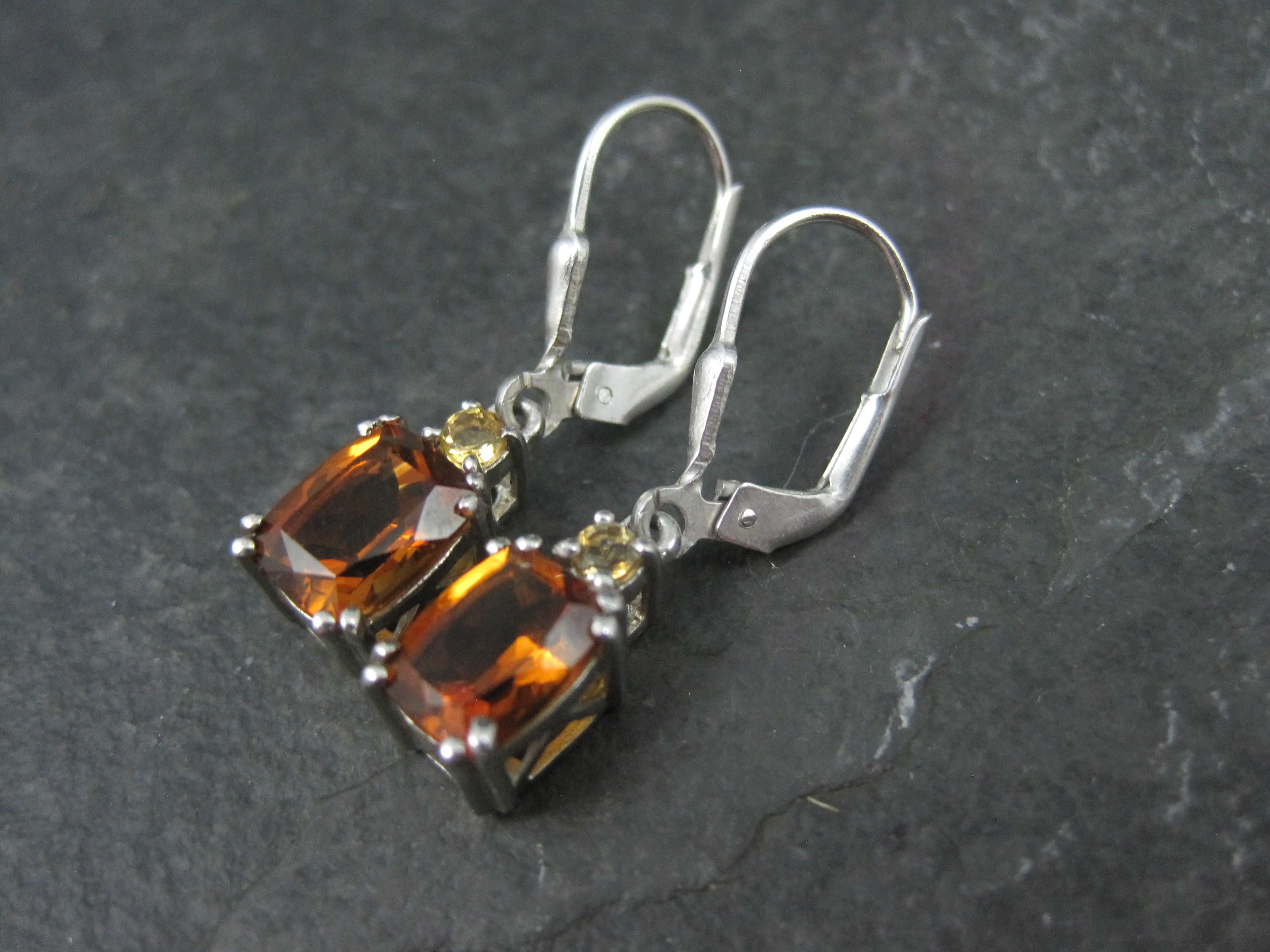 Mixed Cut Madeira Citrine Lever Back Earrings Sterling Silver For Sale