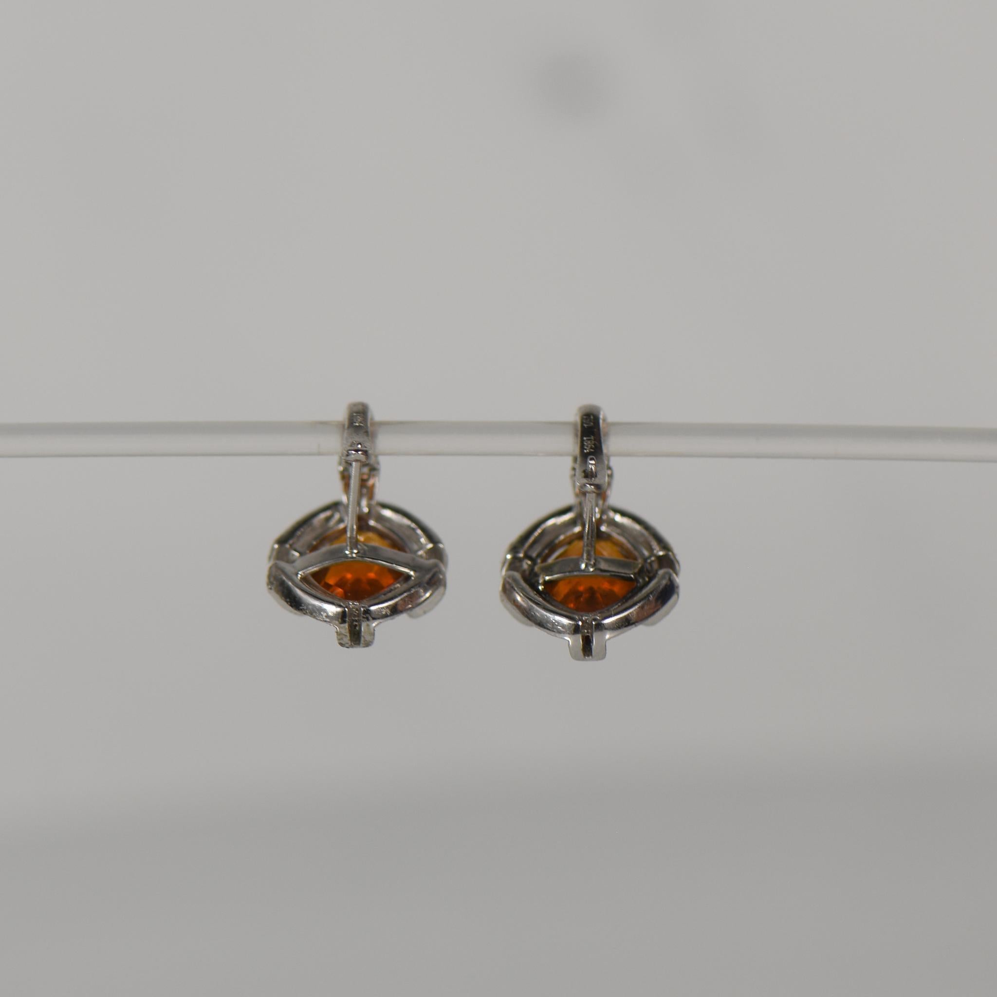 Madeira Citrine Oval Checkerboard Diamond Halo Leverback 18K White Earrings In Good Condition For Sale In Addison, TX