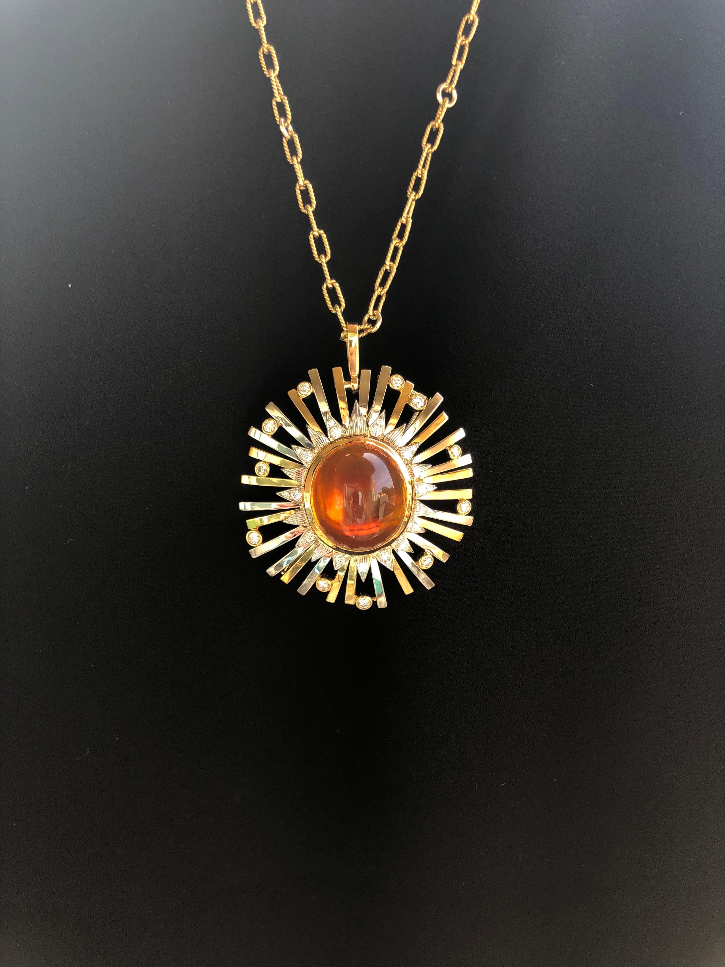 Madeira Citrine Pendant Necklace Brooch Cabochon 24.14 Carat  For Sale 1