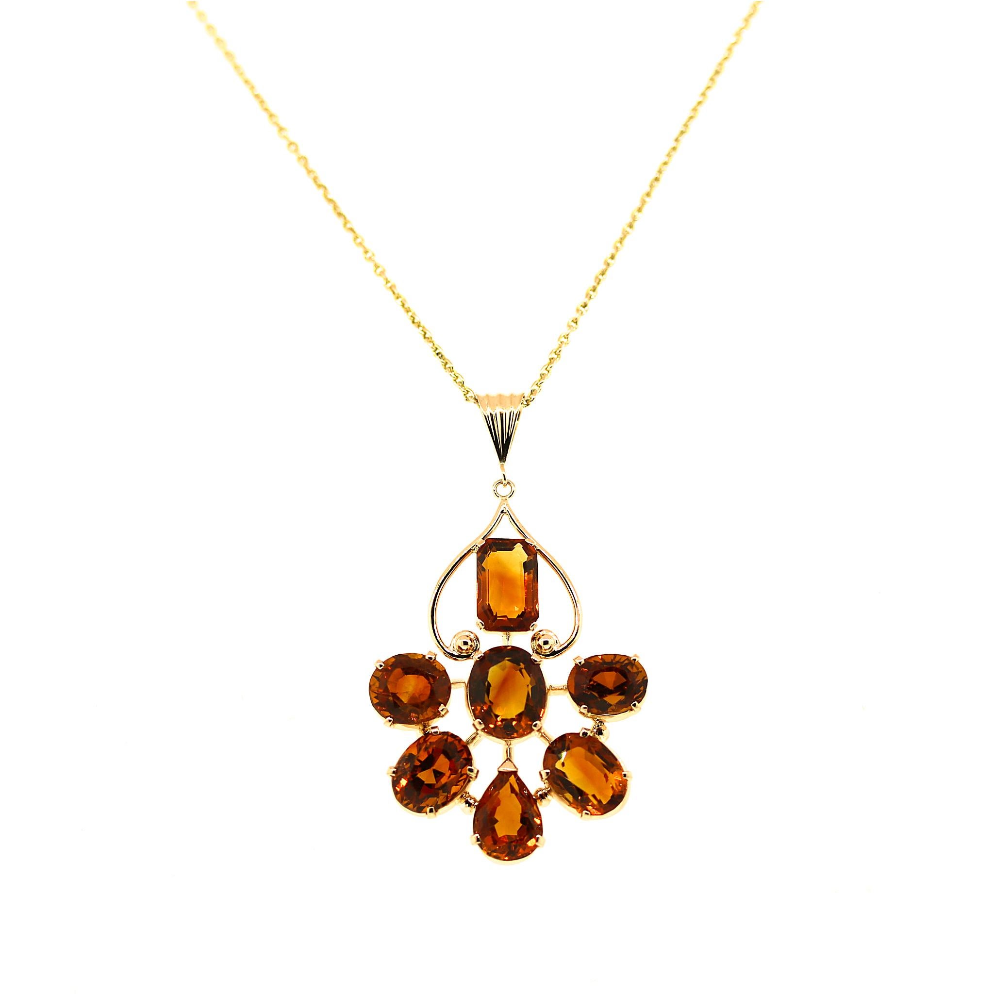 Mixed Cut Madeira Citrine Pendant Necklace For Sale