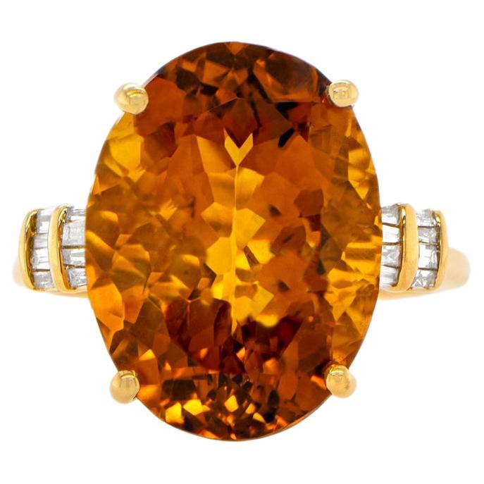 Madeira Citrine Ring 8.68 Carat with Baguette Diamonds 10K Yellow Gold