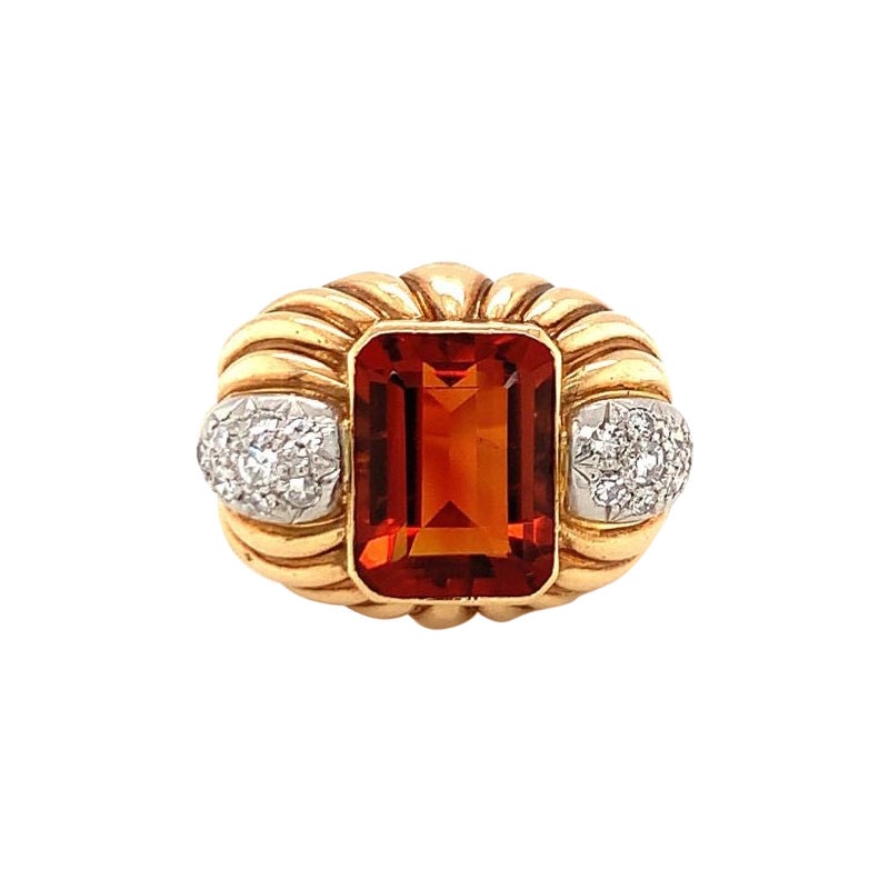 Anello con citrino di Madeira in oro giallo 18 carati, anni '40 circa