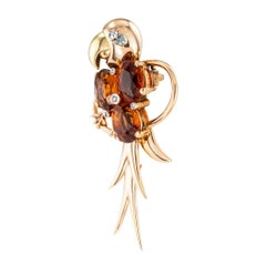 Madeira Citrine Rose Cut Diamond Gold Platinum Macaw Bird Brooch Clip