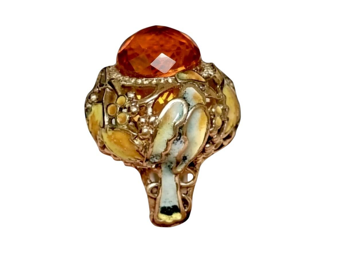Artiste Bague d'automne en or jaune 18K avec citrine de Madère et émail chaud Art by Konforti en vente