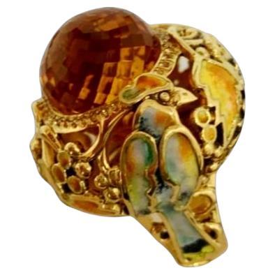 Bague d'automne en or jaune 18K avec citrine de Madère et émail chaud Art by Konforti Neuf - En vente à ראשון לציון, IL