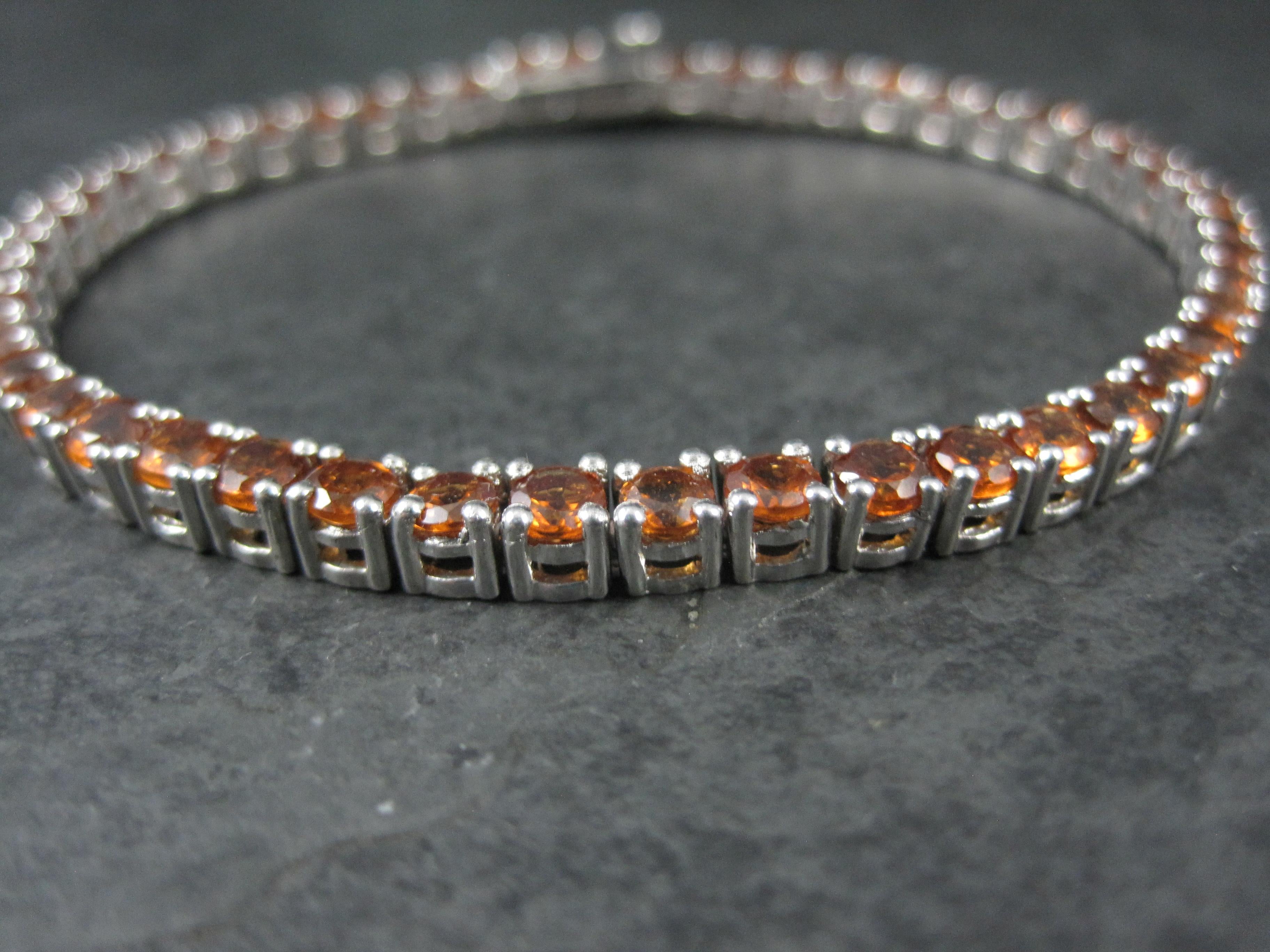 Round Cut Madeira Citrine Tennis Bracelet Sterling Silver 7.5 Inches For Sale