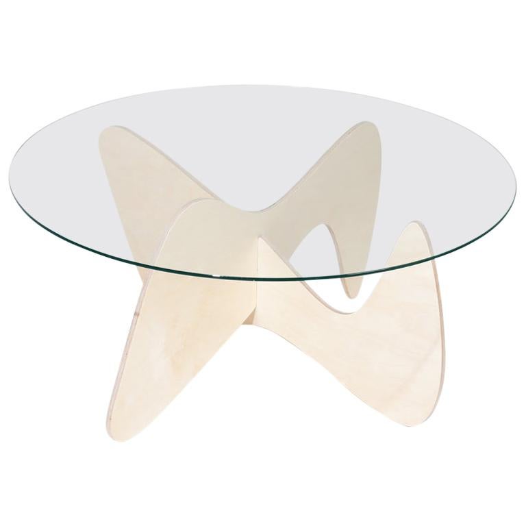 Madeira Coffee Table, Clear Glass / Birch Base For Sale