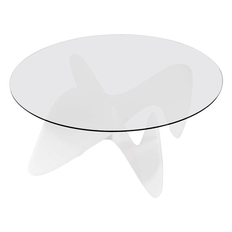 Madeira Coffee Table, Clear Glass / White Varnish For Sale