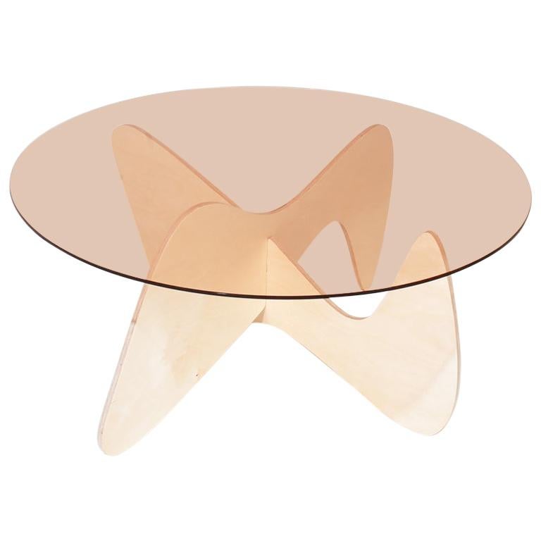 Madeira Coffee Table, Rose Glass / Birch Base For Sale