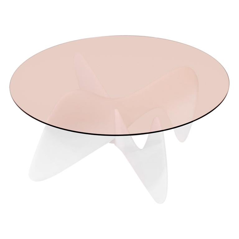 Madeira Coffee Table, Rose Glass / White Varnish For Sale