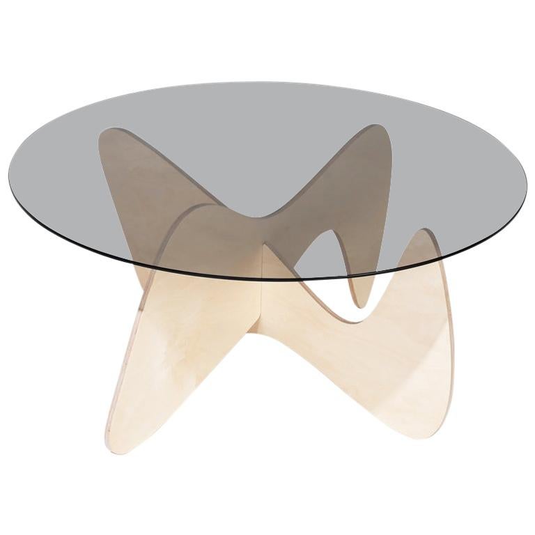 Madeira Coffee Table, Smoked Glass / Birch Base For Sale