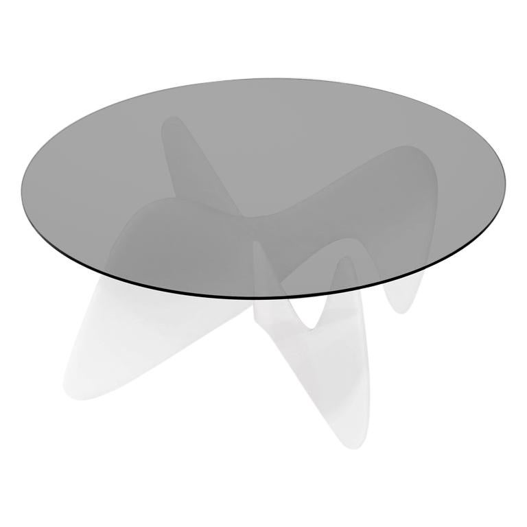 Madeira Coffee Table, Smoked Glass / White Varnish For Sale