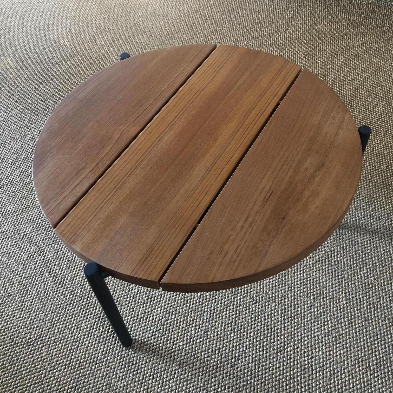 Oiled Madeira Round Side Table; Solid Plank Teak Top; Stainless Base; 26