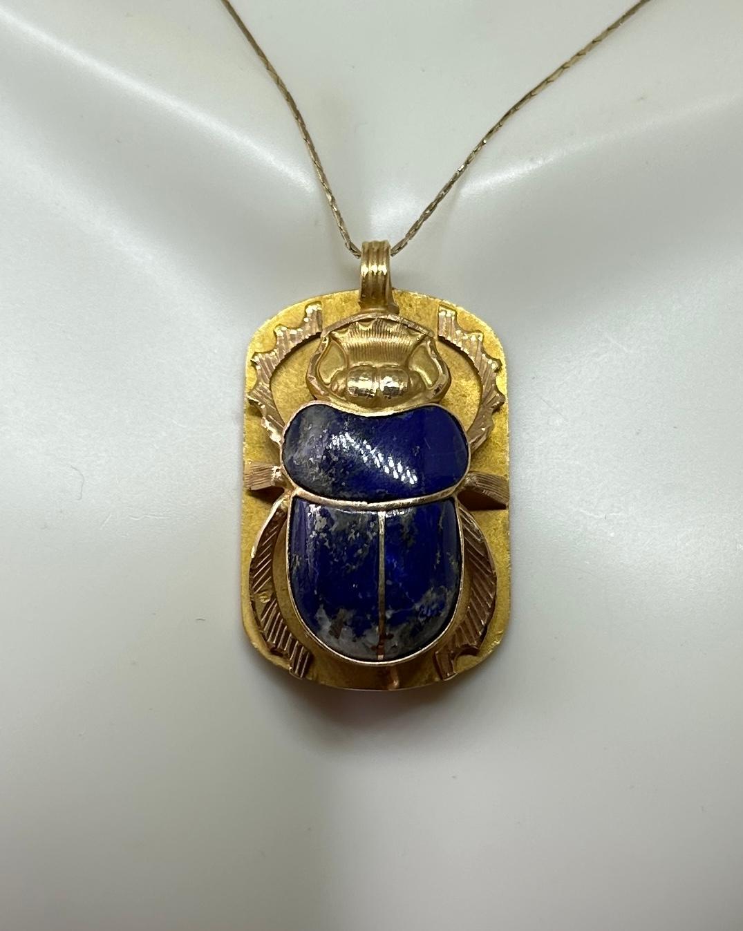 Contemporary Madeleine Albright's Scarab Pendant Necklace 18 Karat Gold Lapis With Book For Sale