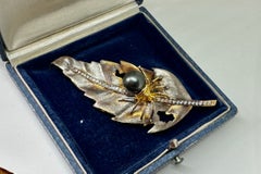 Madeleine Albright's Spider Leaf Pin Pendant Diamond Black Pearl 14 Karat Gold
